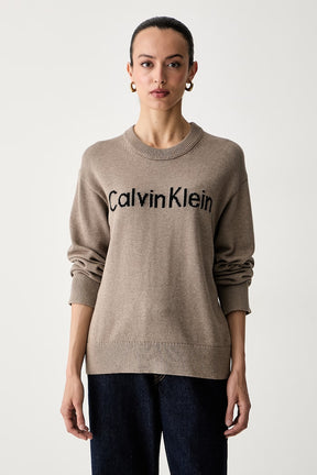 CALVIN KLEIN Maglioncino Donna In Cotone Con Scritta Frontale Marrone FW