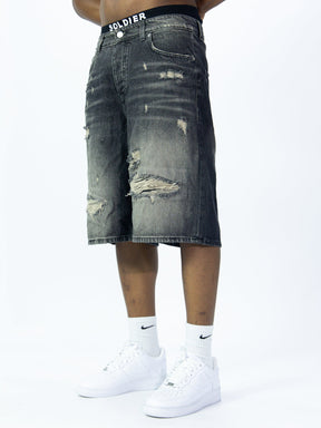 SOLDIER Bermuda Jorts Jeans In Denim Con Rotture Sabbiato Grigio