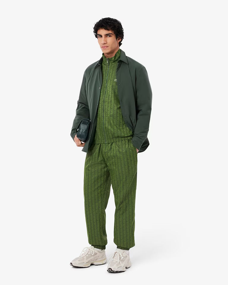 LACOSTE Tuta Monogram In Microfibra Con Zip Verde