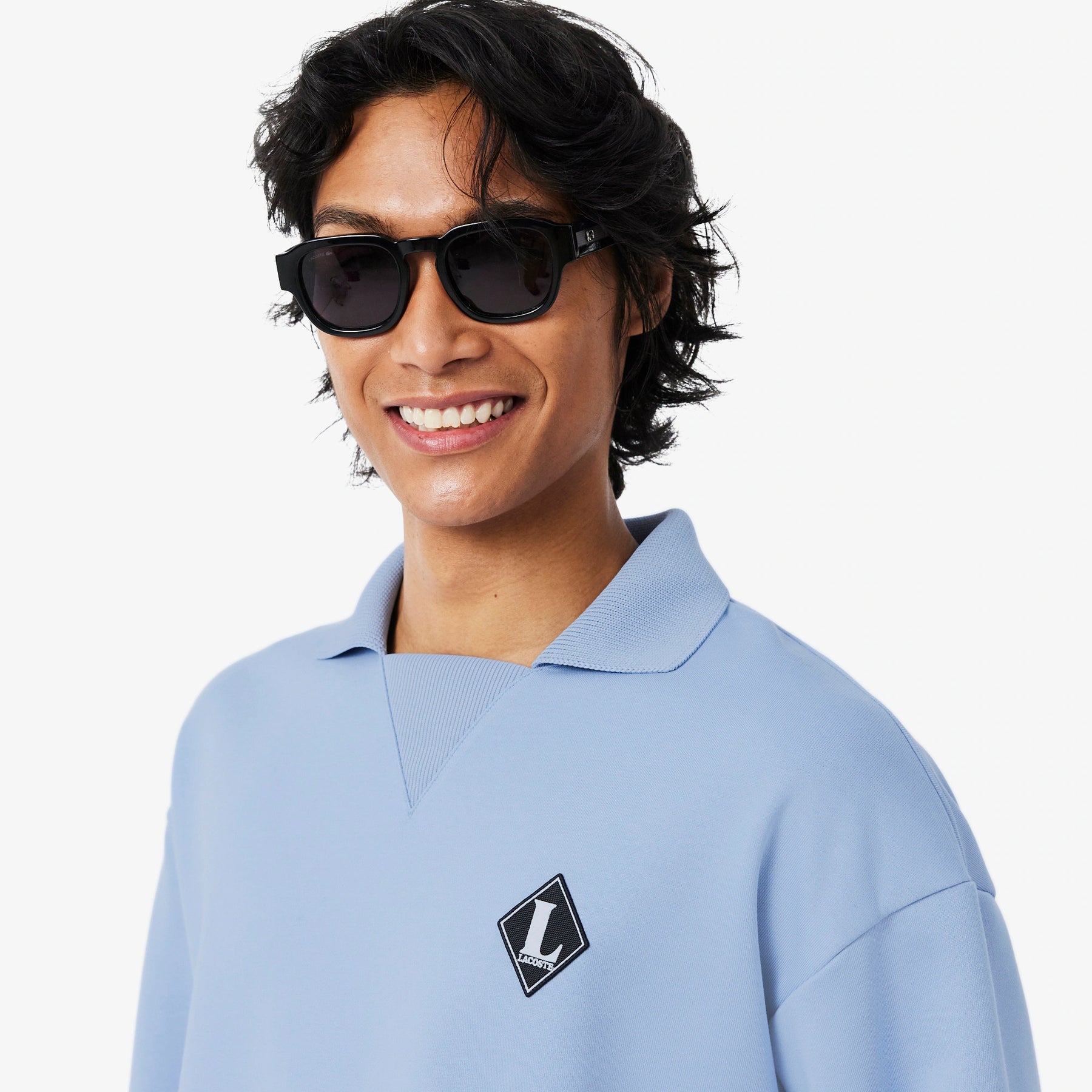 LACOSTE Felpa con collo a polo Con Logo Cucito Azzurra