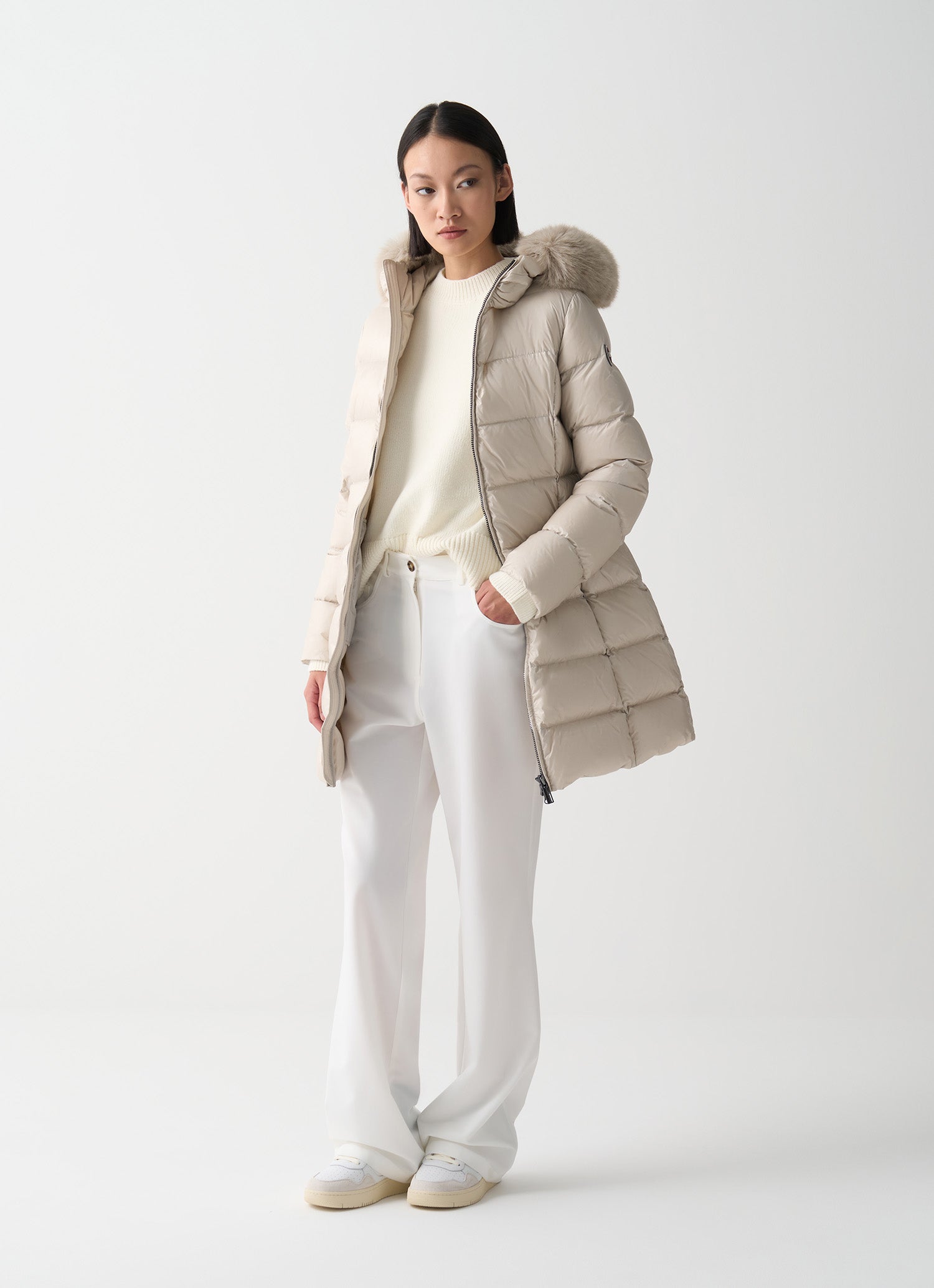 COLMAR DONNA GIUBBOTTO FASCIATO LUNGO CON PELLICCIA BEIGE CANAPA