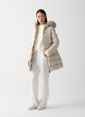 COLMAR DONNA GIUBBOTTO FASCIATO LUNGO CON PELLICCIA BEIGE CANAPA