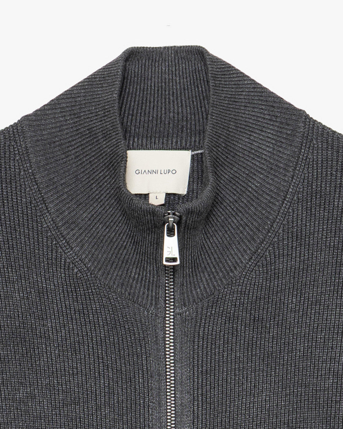 GIANNI LUPO Cardigan Con Collo a Imbuto e Zip Grigio