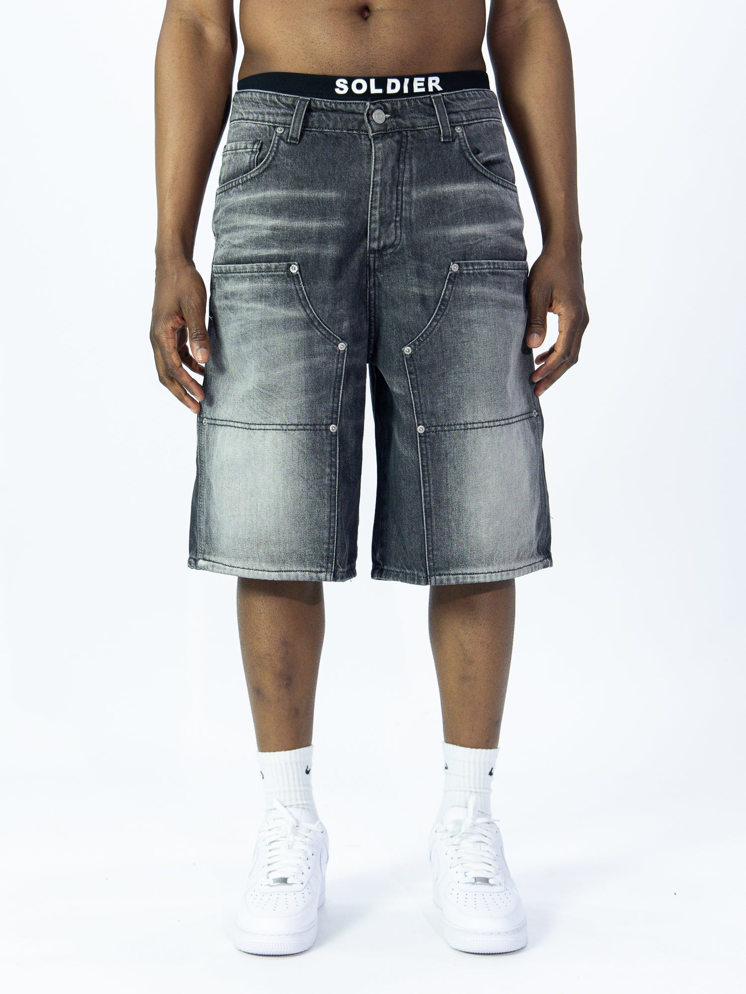 SOLDIER Bermuda Jorts Jeans In Denim Modello Carpenter Denim Nero