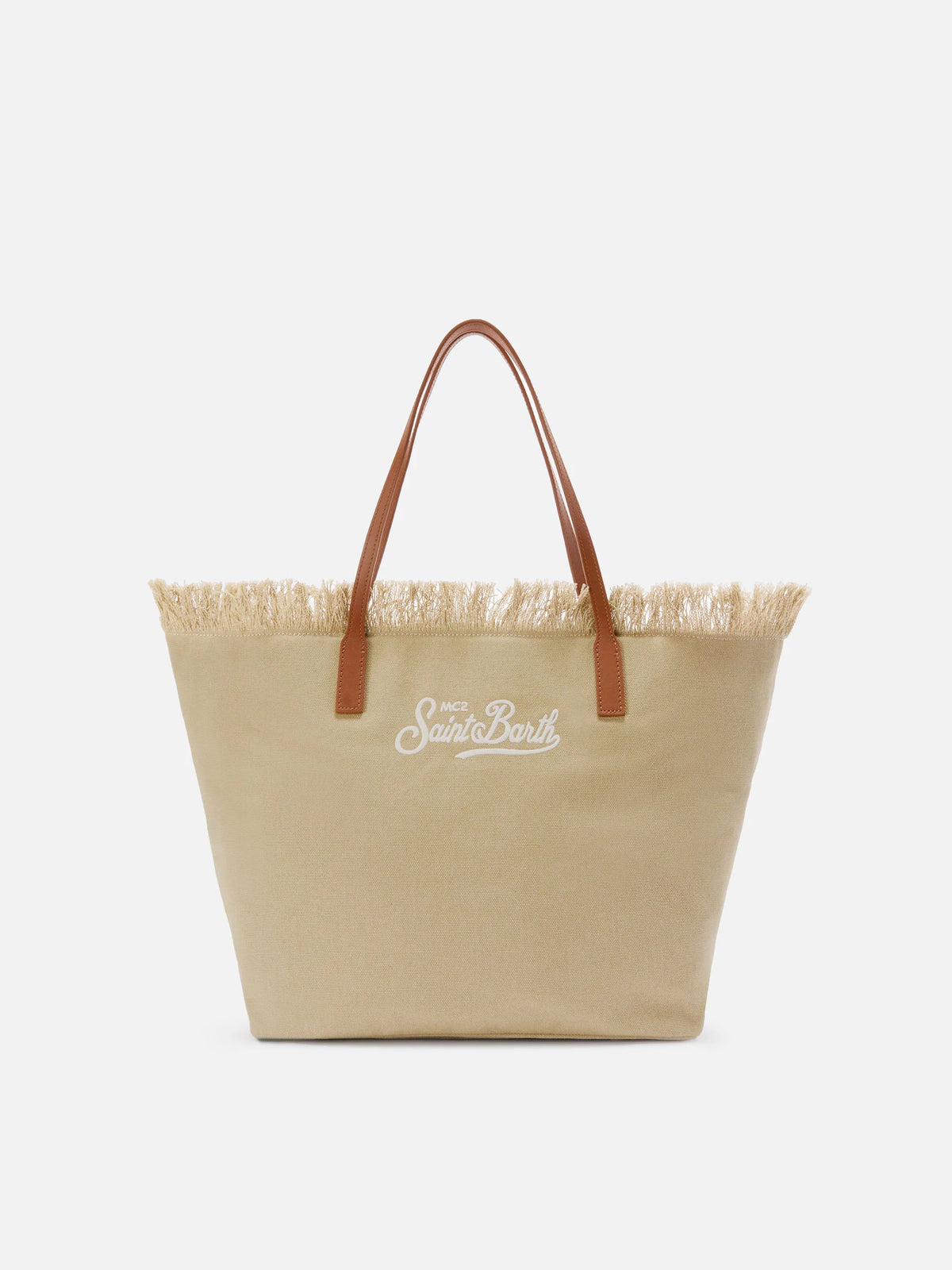SAINT BARTH BORSA CITY REGULAR IN CANVAS BEIGE CON FRANGE