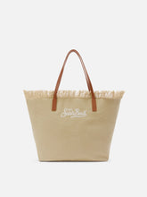 SAINT BARTH BORSA CITY REGULAR IN CANVAS BEIGE CON FRANGE