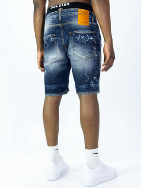 SOLDIER Bermuda Jeans  In Denim Classico Effetto Macchiato Blu