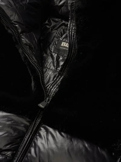 BLAUER Giubbotto Donna Ovattato Invernale Fasciato Con Pelliccia a Metà Nero