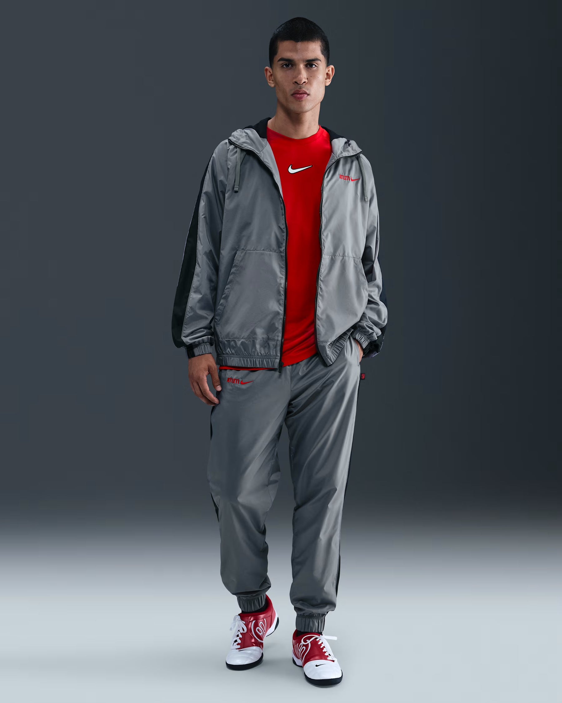 NIKE Tuta Completa Atletico Madrid In Microfibra Con Zip e Cappuccio Grigio