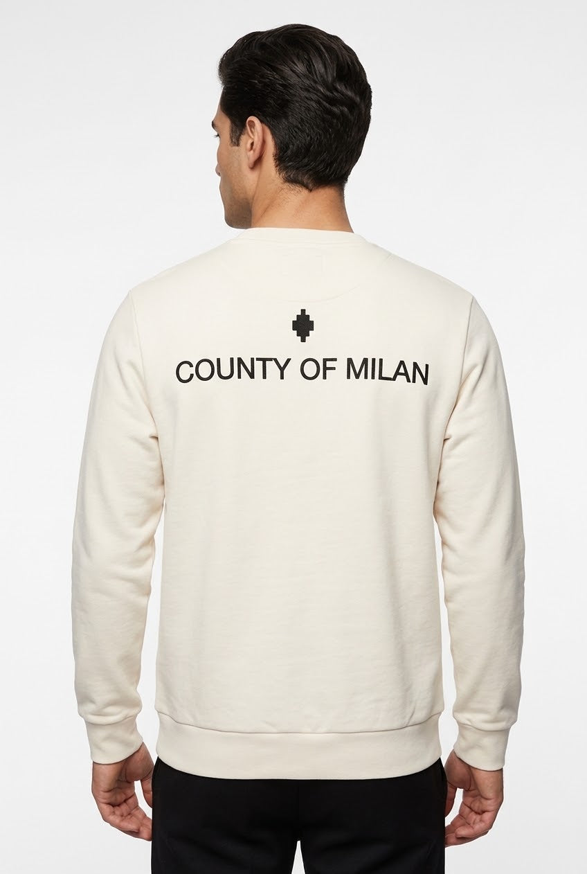 COUNTY OF MILAN Felpa Girocollo Marcelo Burlon Bianca Con Logo Ricamato e Stampa Retro