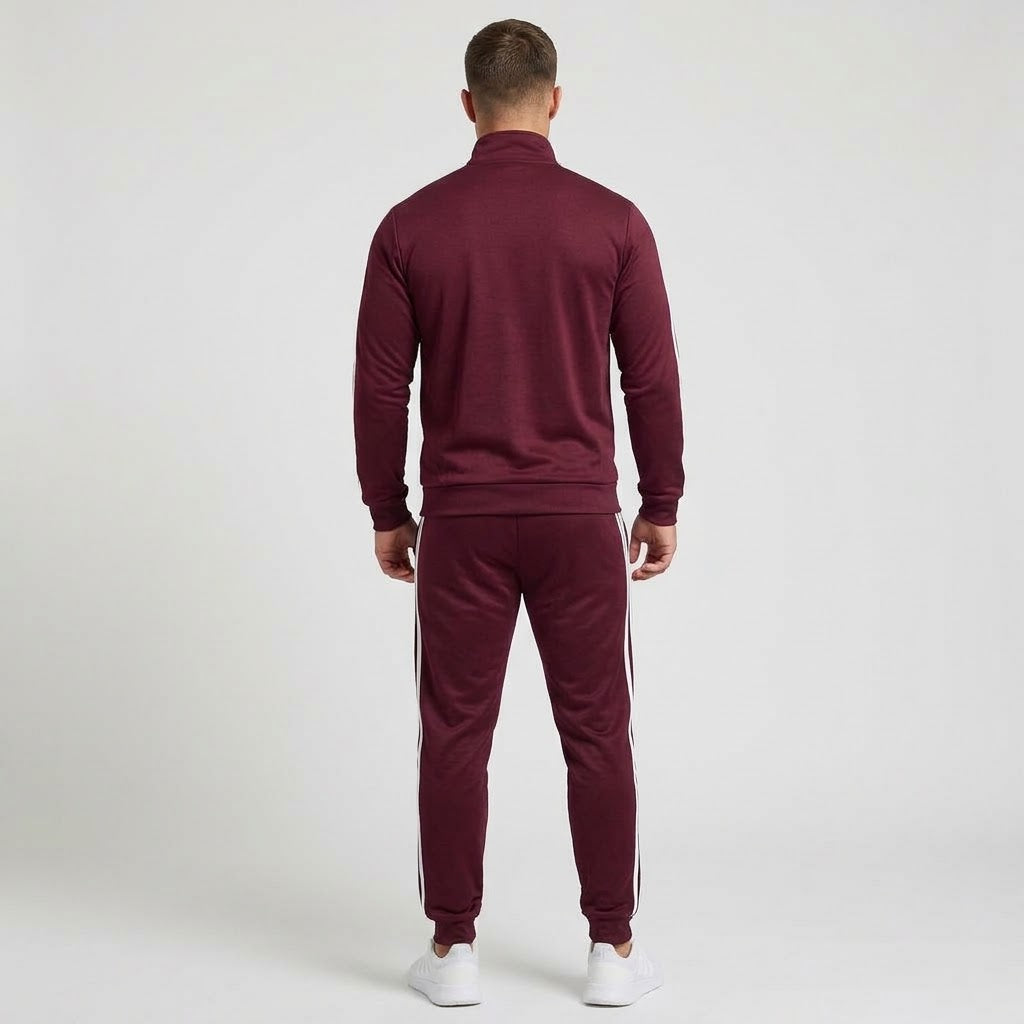 ADIDAS Tuta Completa Acetata Con Zip Senza Cappuccio Bordeaux Con Bande Laterali Bianche