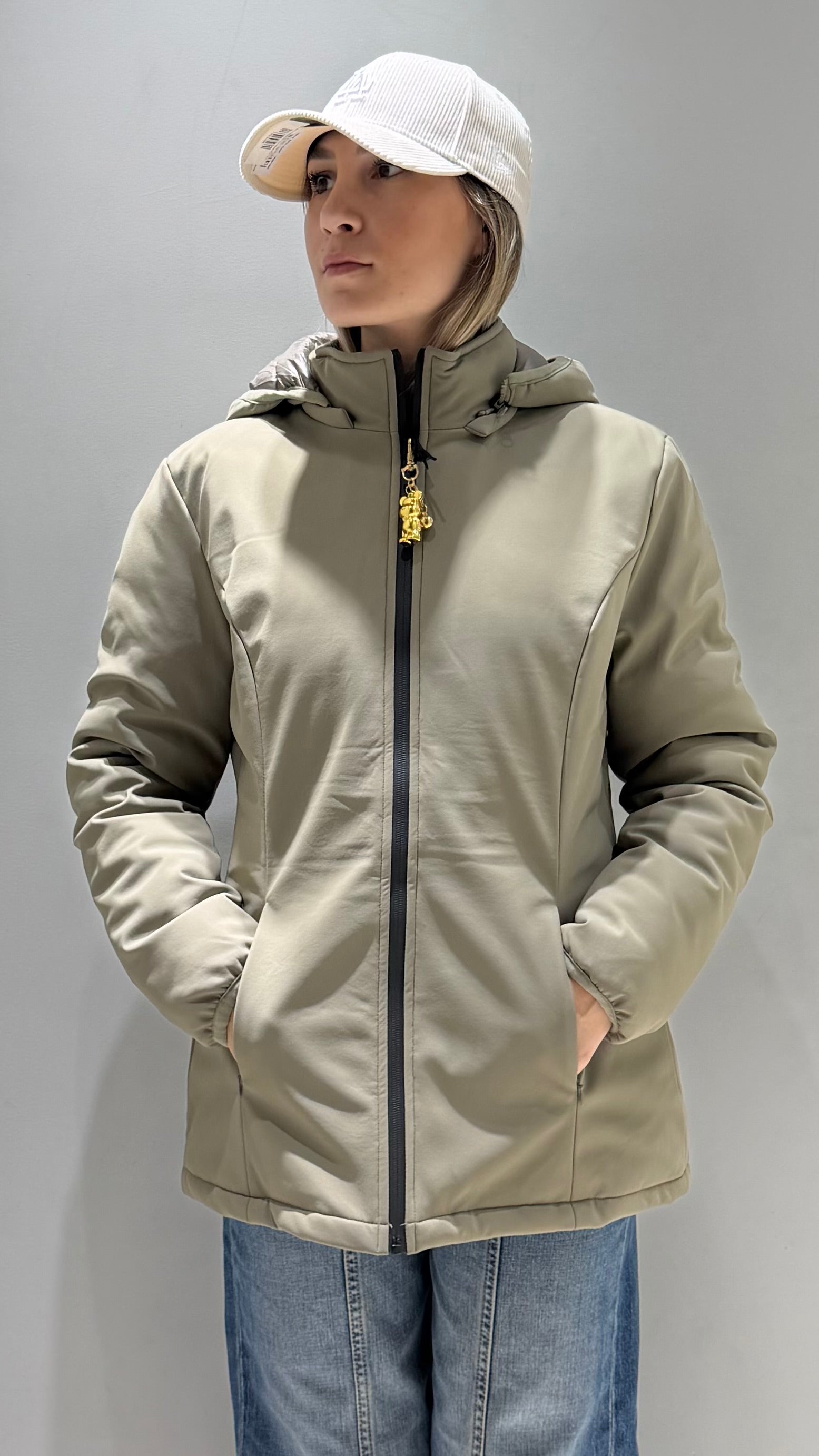 TREZ DONNA GIUBBOTTO LISCIO CORTO FANGO