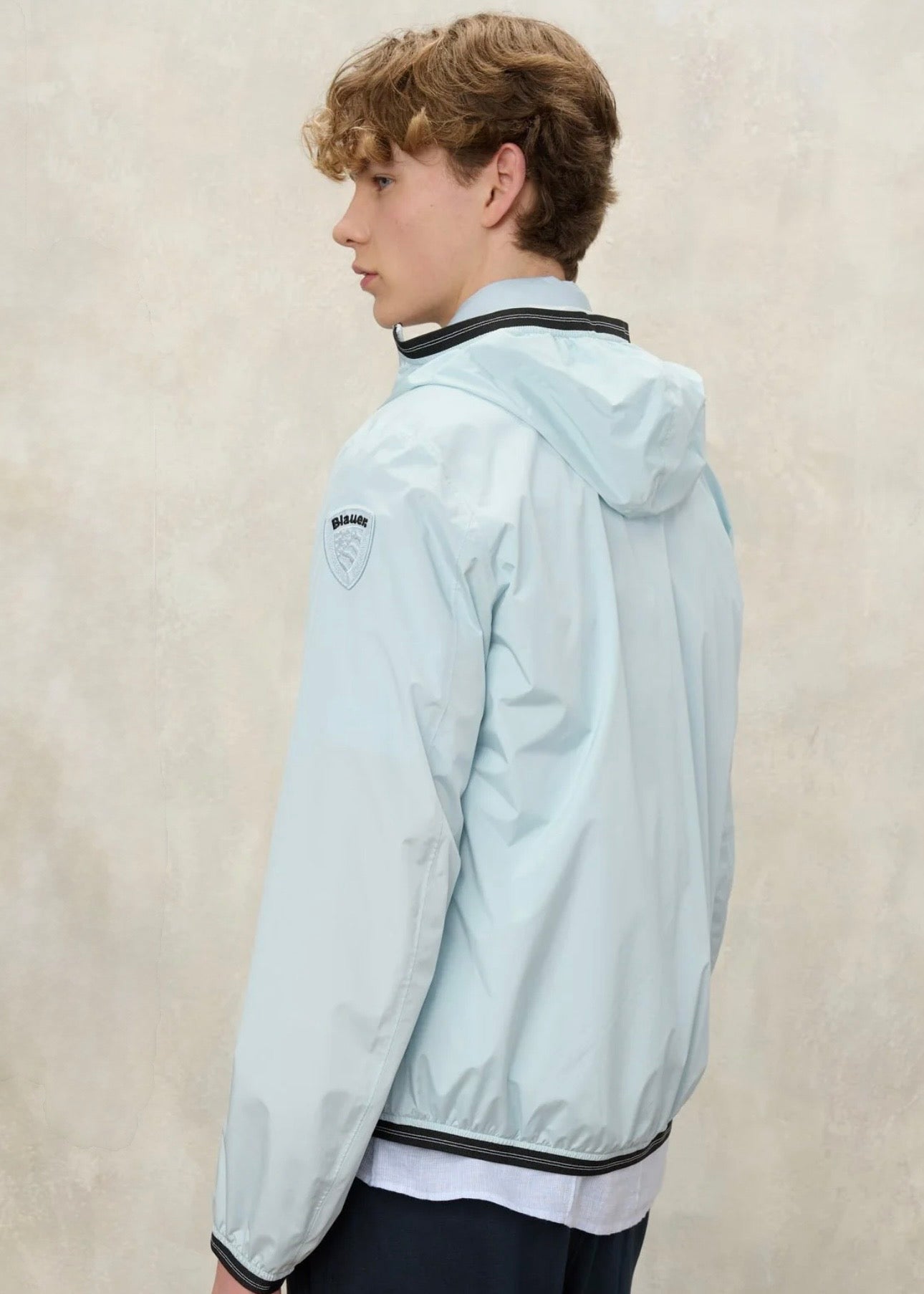 BLAUER Farrin Antivento Uomo Con Cappuccio Azzurro