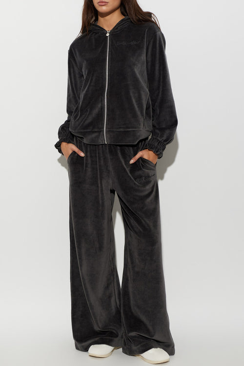 EMPORIO ARMANI Tuta Completa Con Zip e Cappuccio In Velluto Donna Nero