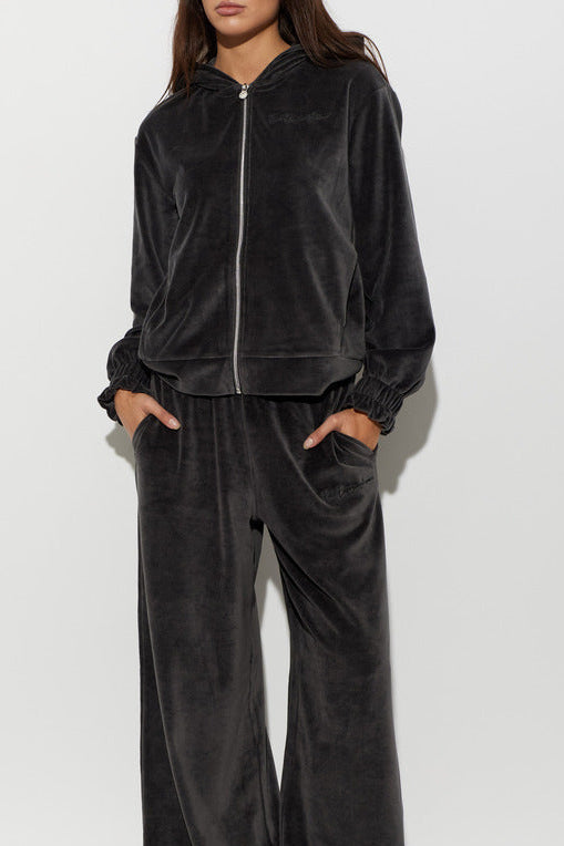EMPORIO ARMANI Tuta Completa Con Zip e Cappuccio In Velluto Donna Nero