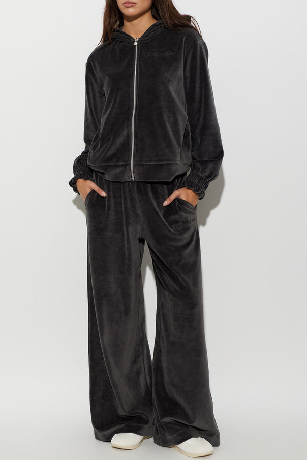 EMPORIO ARMANI Tuta Completa Con Zip e Cappuccio In Velluto Donna Nero