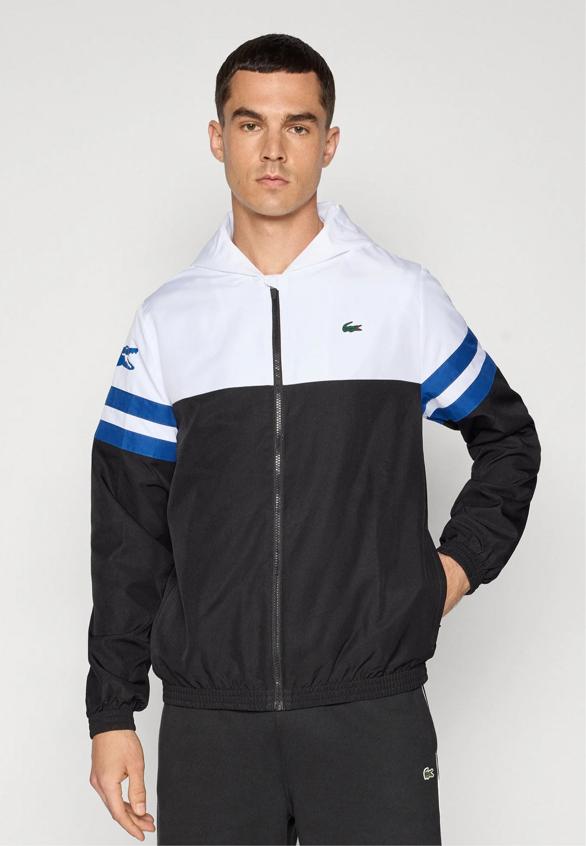 LACOSTE Tuta Leggera In Microfibra Con Zip e Logo Laterale Bianca/Nera/Blu