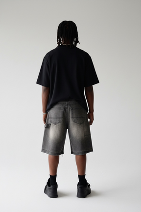 PRESENT DAY Bermuda Jeans Jorts Con Dettagli Perle e Brillantini Denim Nero