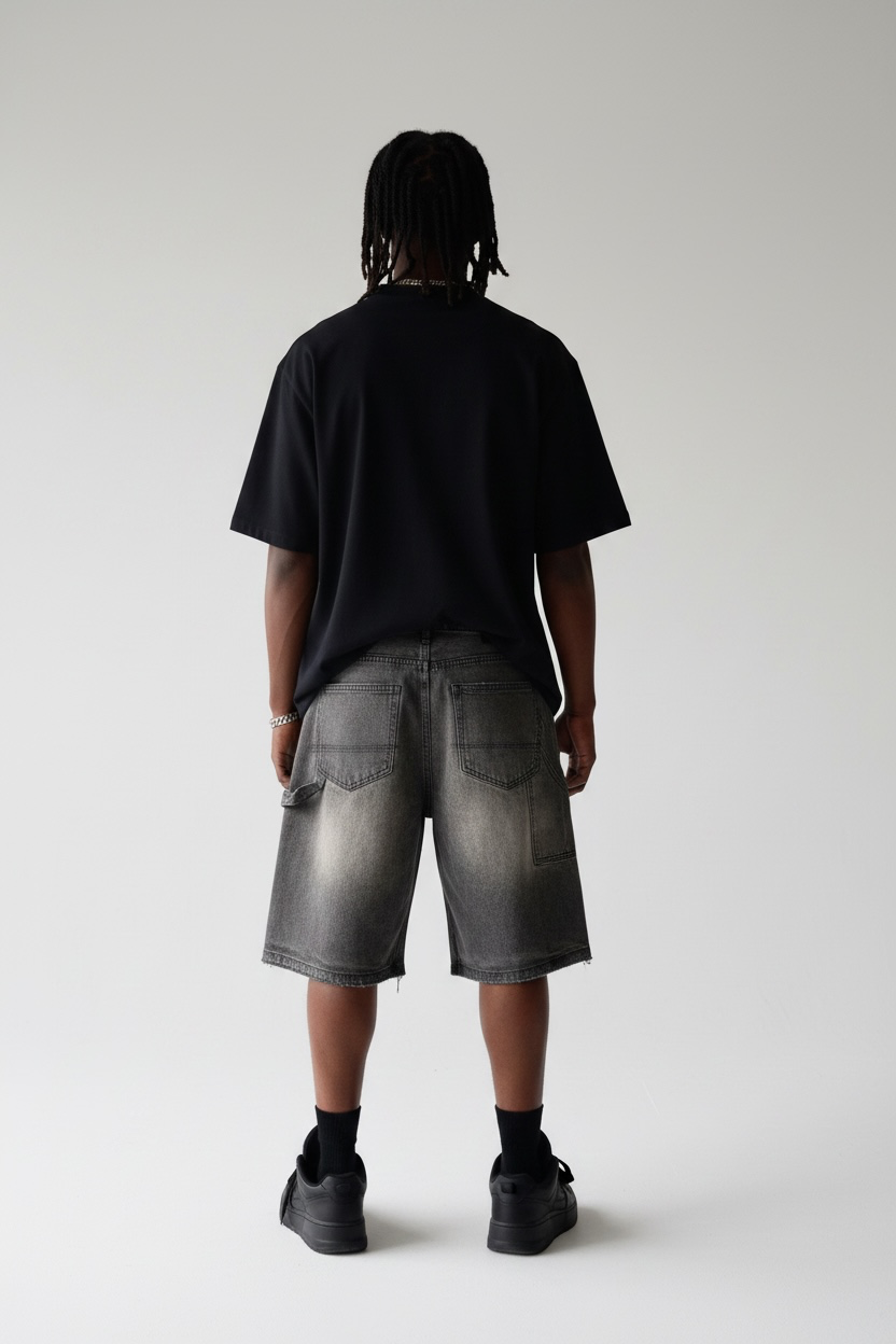 PRESENT DAY Bermuda Jeans Jorts Con Dettagli Perle e Brillantini Denim Nero