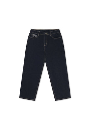 EH HARDY Jeans Baggy Con Patch Ragnatela e Stampa Retro Lavaggio Denim Blu Scuro