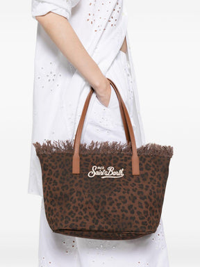 SAINT BARTH BORSA CITY BAG MID IN CANVAS LEOPARDATA CON FRANGE