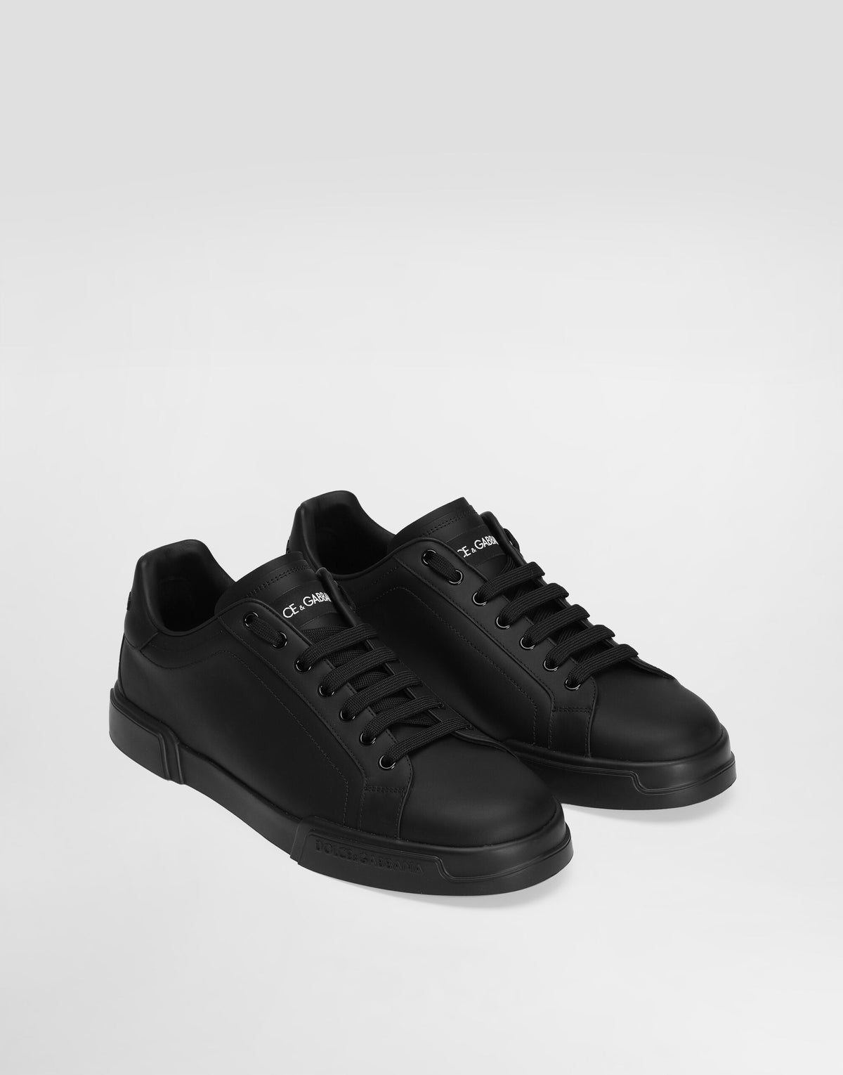 DOLCE&GABBANA Sneakers Nera In Pelle Linea PORTOFINO in vitello nappato Nero