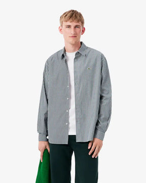 LACOSTE Camicia Regular Fit A Righe Verde/Bianco