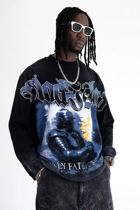 BLACK ISLAND Long Sleeve Racing Stampa con Brillantini Nero/Blu