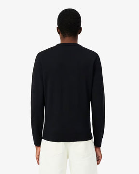 LACOSTE Maglione Girocollo In Lana Merino Logo Tono Su Tono Nero