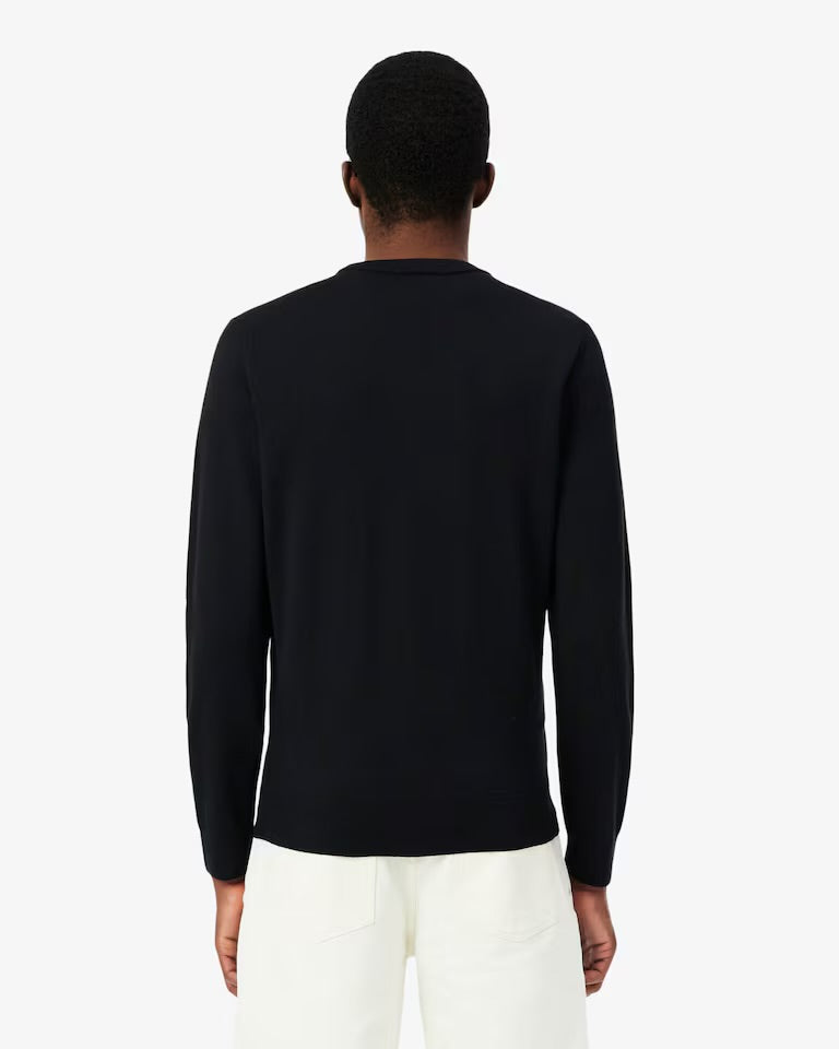 LACOSTE Maglione Girocollo In Lana Merino Logo Tono Su Tono Nero