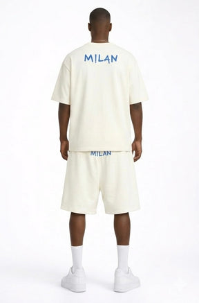 COUNTY OF MILAN Marcelo Burlon Completino Con Stampa Logo Su T-Shirt E pantaloncino Beige/Blu