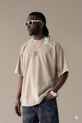 BLACK ISLAND T-Shirt In Cotone Grigia Sfumata Effetto Sporco Cropped Con Stampa Blu