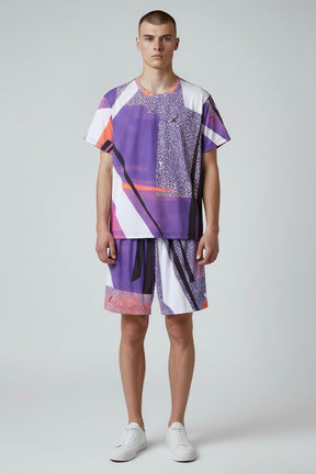Australian Completino T-Shirt e Pantaloncino Uomo Fantasia Blu Arancione Viola