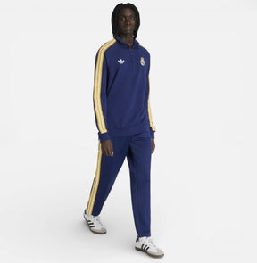 ADIDAS ORIGINALS Tuta Completa Real Madrid Mezza Zip Blu con Strisce Bianche/Gialle