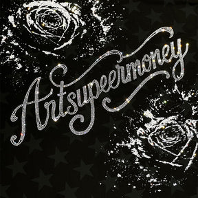 ART SUPER MONEY T-Shirt Holy Rose Con Stampa e Strass Fronte Retro Con Stampa Star Nera