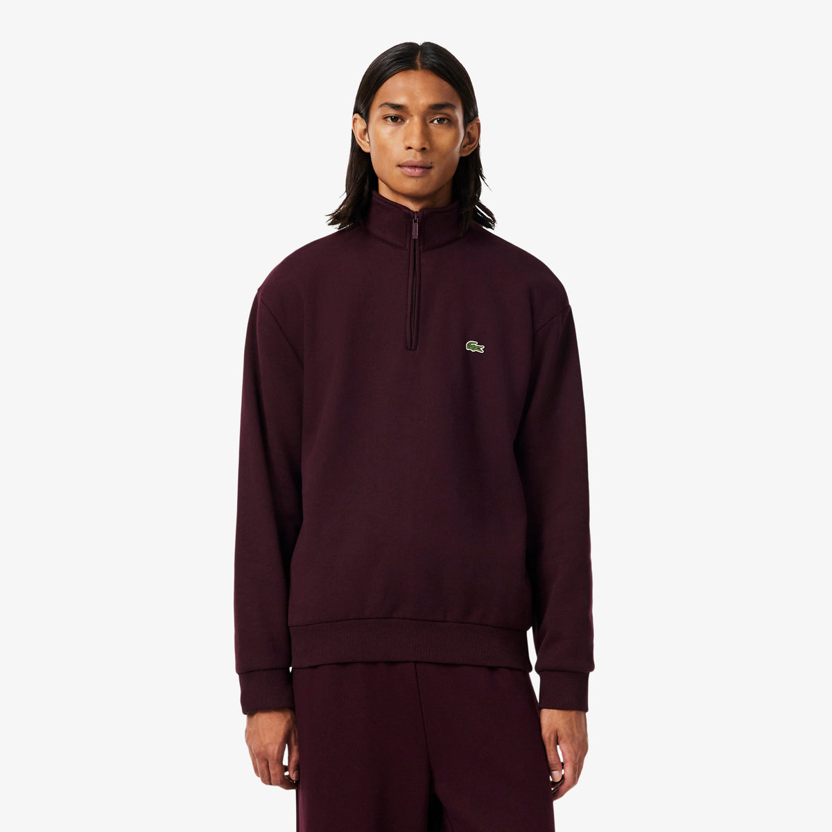LACOSTE Felpa In Tessuto Felpato Collo Alto Mezza Zip Bordeux