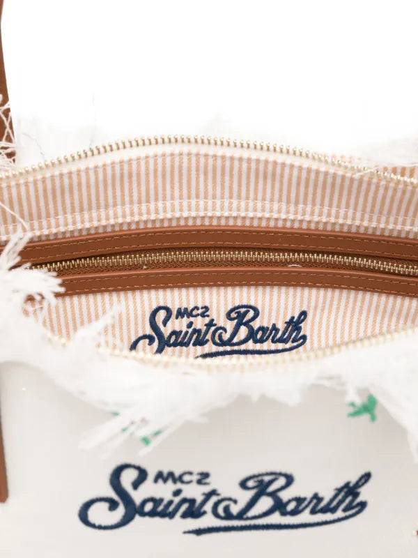 SAINT BARTH Borsa City Medium In Cotone Bianca Con Ricamo a Fiori
