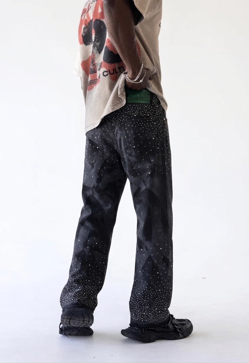 BLACK ISLAND Jeans Baggy Con Brillantini Nero
