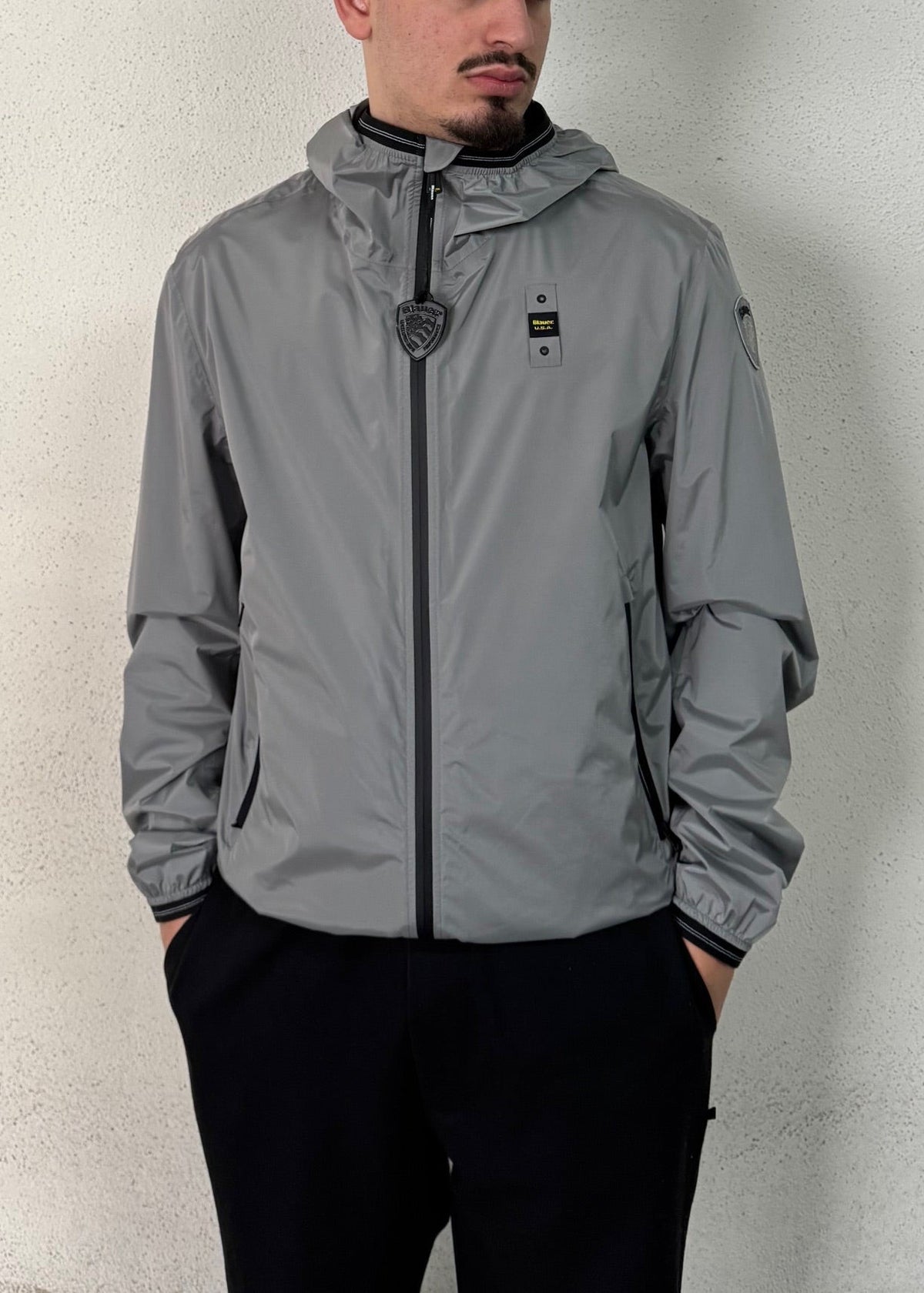 BLAUER Antivento Con Cappuccio Grigio
