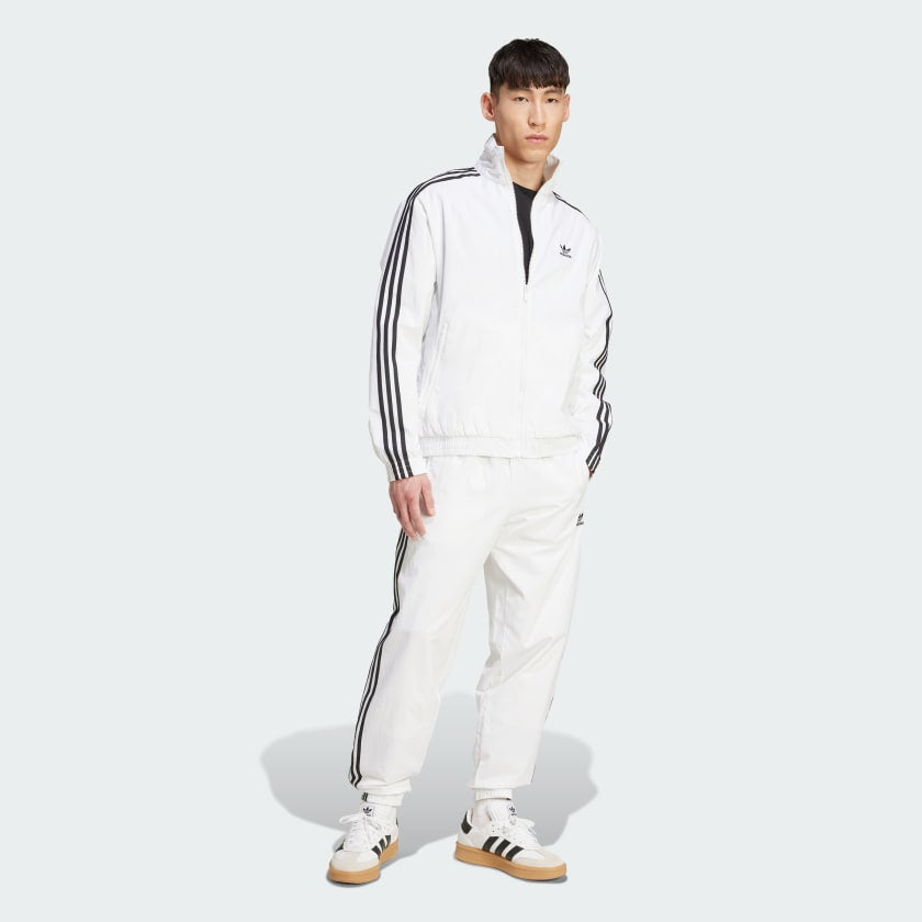 ADIDAS ORIGINALS Tuta In Microfibra Con Zip Senza Cappuccio Con Strisce Laterali Bianca/Nera  25/26