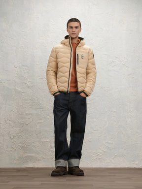 BLAUER Giubbotto Uomo Piumino Invernale Ondulato Wave Colors Down Con Cappuccio Beige