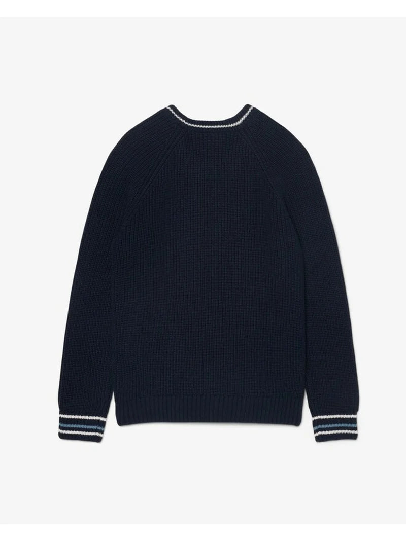 LACOSTE Maglioncino Bambino Blu Con Dettagli Ricamati Bianchi