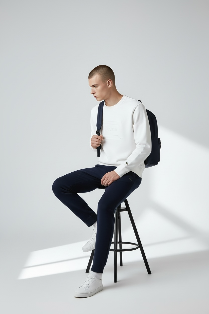 LACOSTE Tuta Completa In Cotone Con Logo in Rilievo Grigio Bianco/Blu