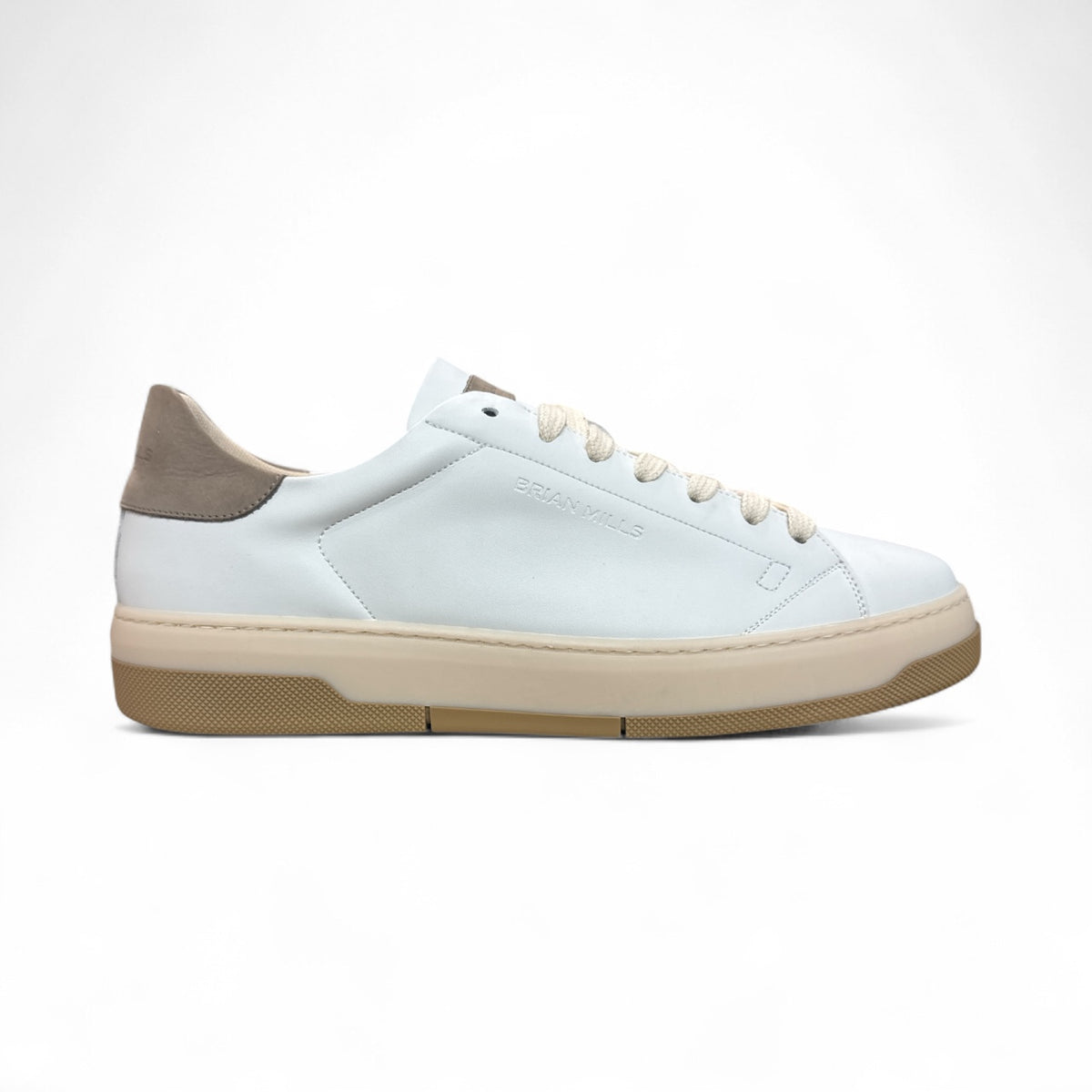 BRIAN MILLS Sneakers in Pelle Made in Italy Bianca con Suola e dettagli  Beige