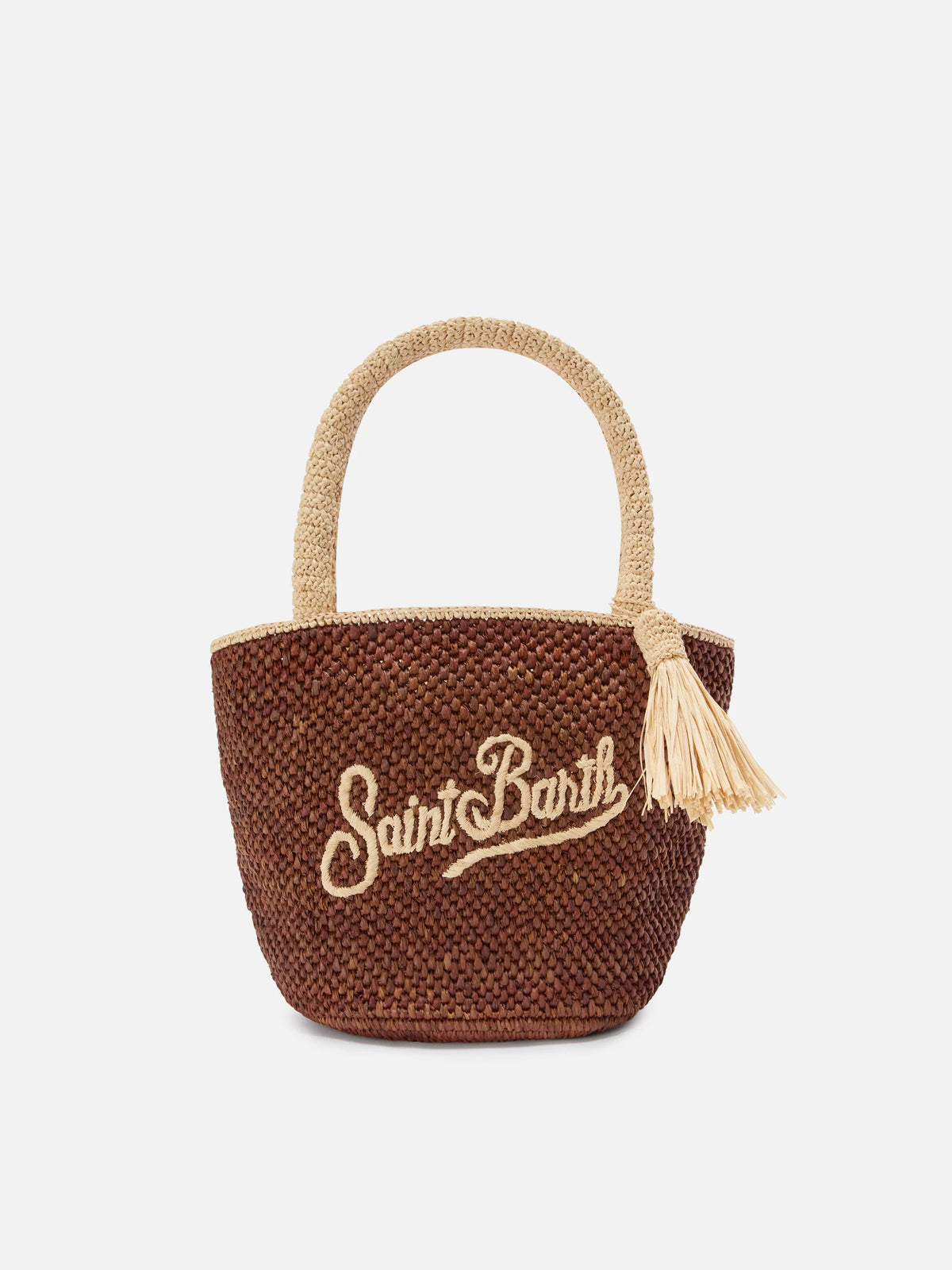 SAINT BARTH BORSA MARCY IN RAFFIA MARRONE CON NAPPETTA E LOGO RICAMATO