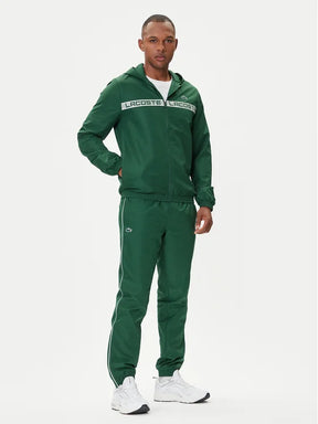 LACOSTE Tuta In Microfibra Con Zip e Cappuccio Banda Centrale Verde/Bianca