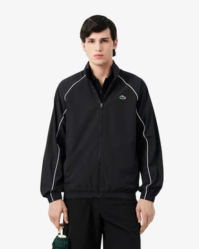 LACOSTE Tuta In Microfibra Nera Con Bordi a Contrasto Bianchi