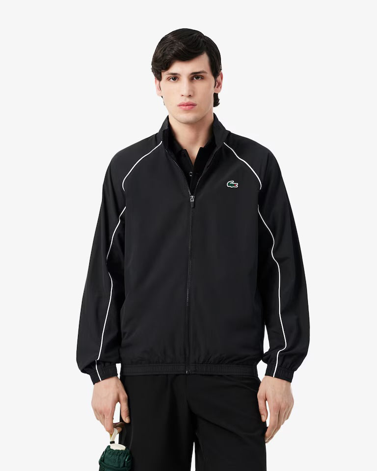LACOSTE Tuta In Microfibra Nera Con Bordi a Contrasto Bianchi