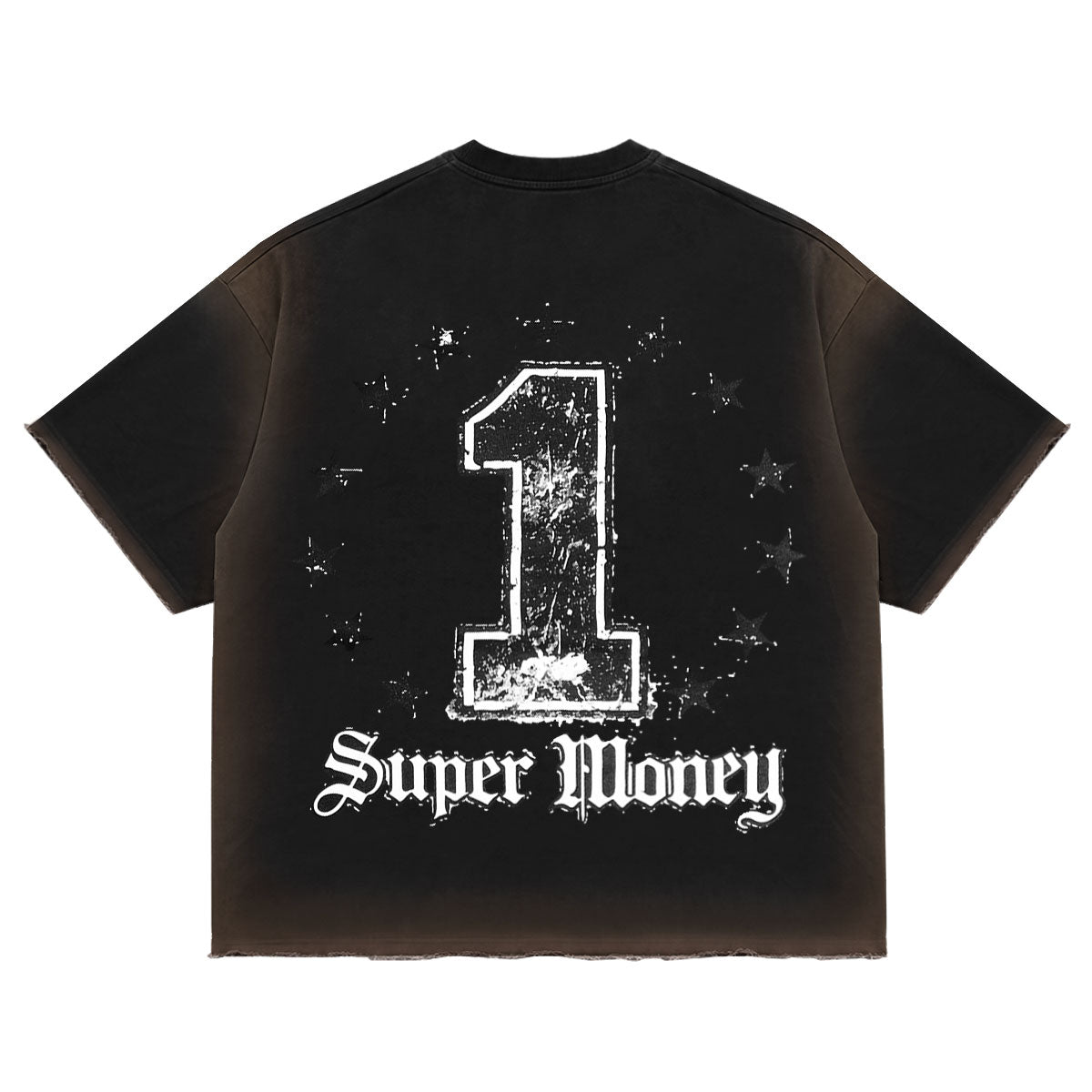 ART SUPER MONEY T-Shirt GRILLZ Con Stampa e Strass Fronte Retro Nera
