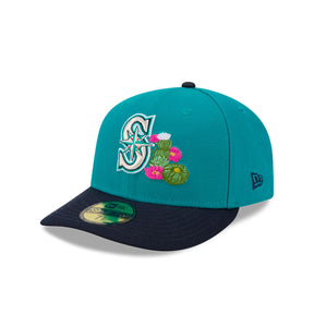 NEW ERA Cappello Con Visiera Pre-Curved 59Fifty Fitted Seattle Mariners Verde Petrolio/Blu Con Dettagli Ricamati
